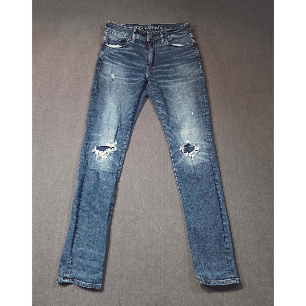 American Eagle Skinny Jeans Mens 30x34 Blue Distressed Airflex Denim